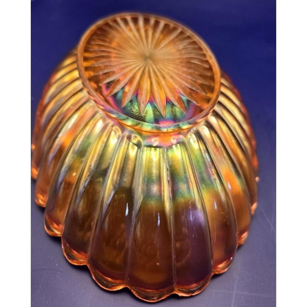 Antique Orange Marigold Bowl Carnival Glass Lustre Ware Oval Scalloped Edge B#30 - Picture 8 of 9